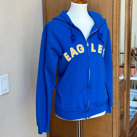 EAGLE Unisex Small Blue Zip Sweatshirt Hoodie - Picture 3 of 10